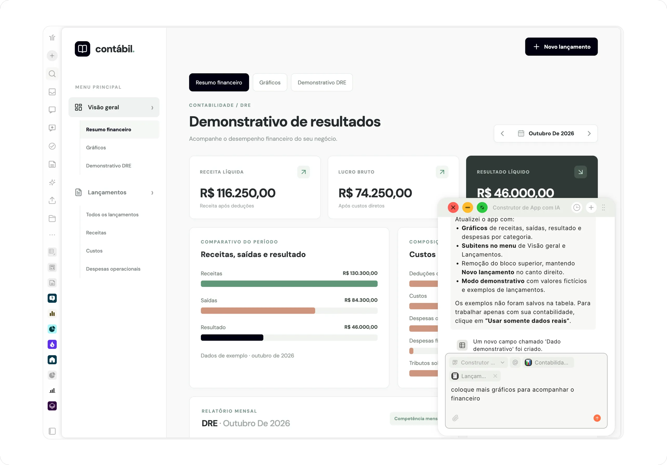 Um app de contabilidade no Jestor, construído com IA