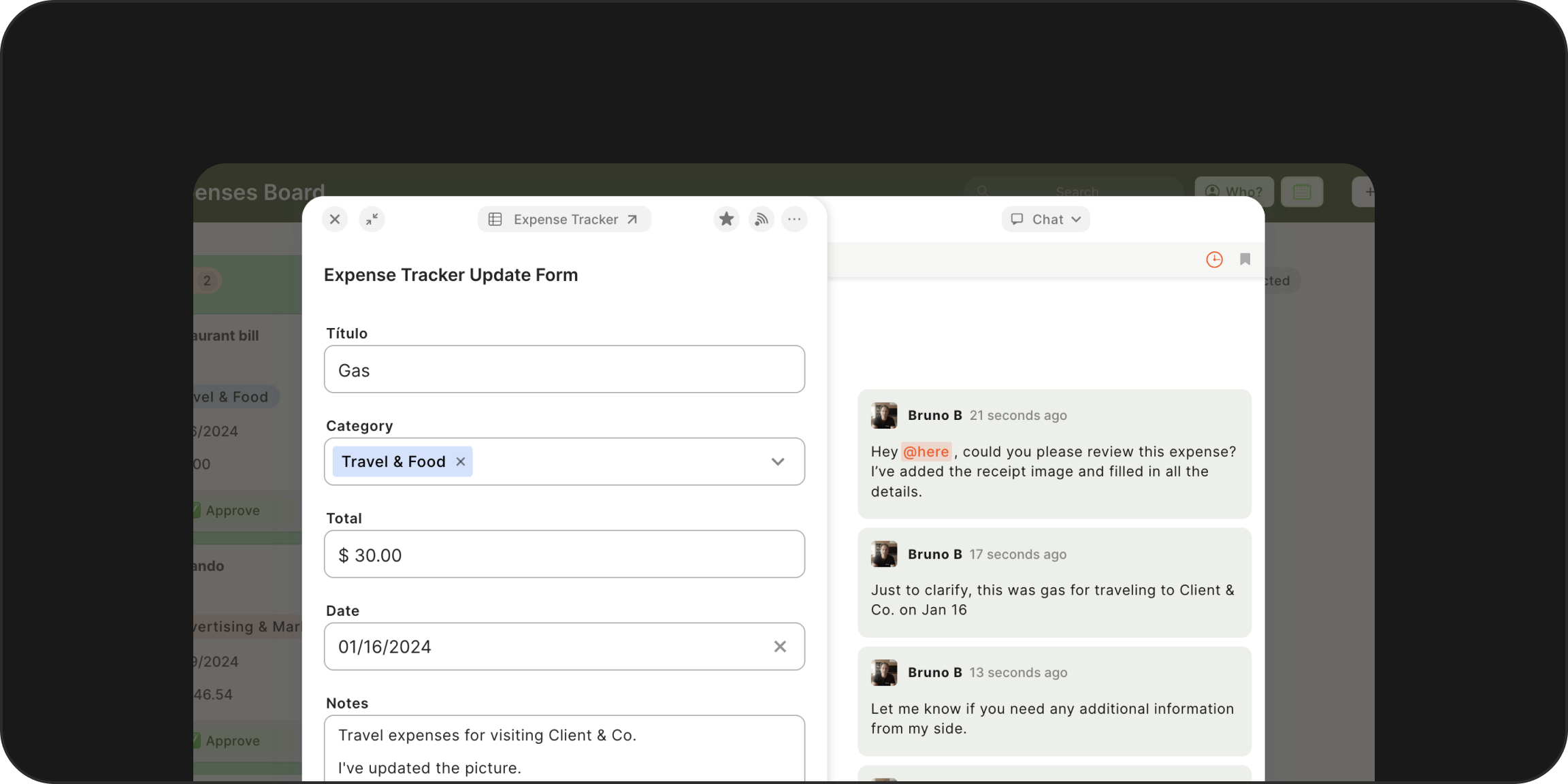 Comentários em cards