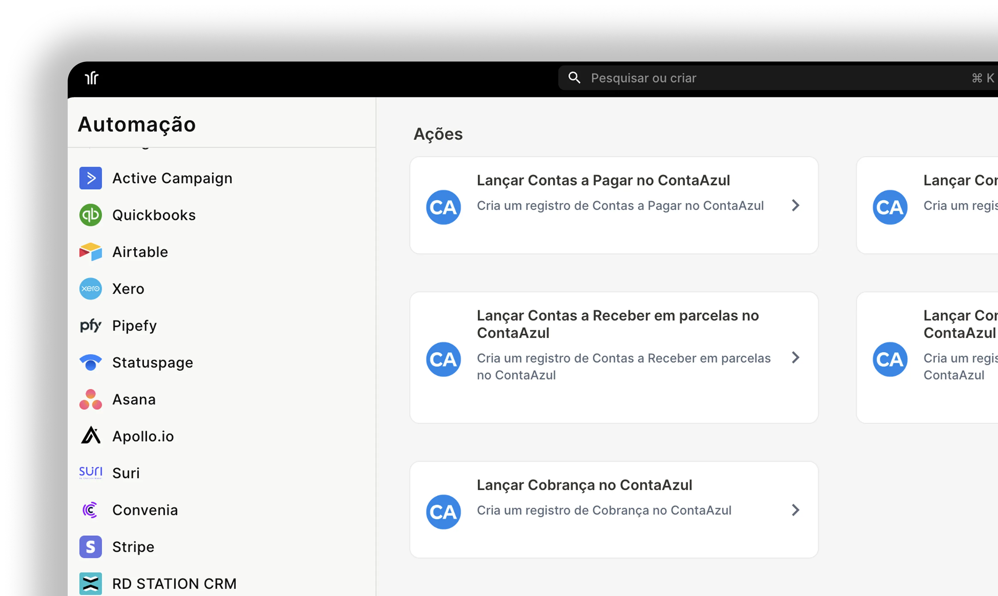 Dashboard de integração Conta Azul mostrando fluxo de caixa diário